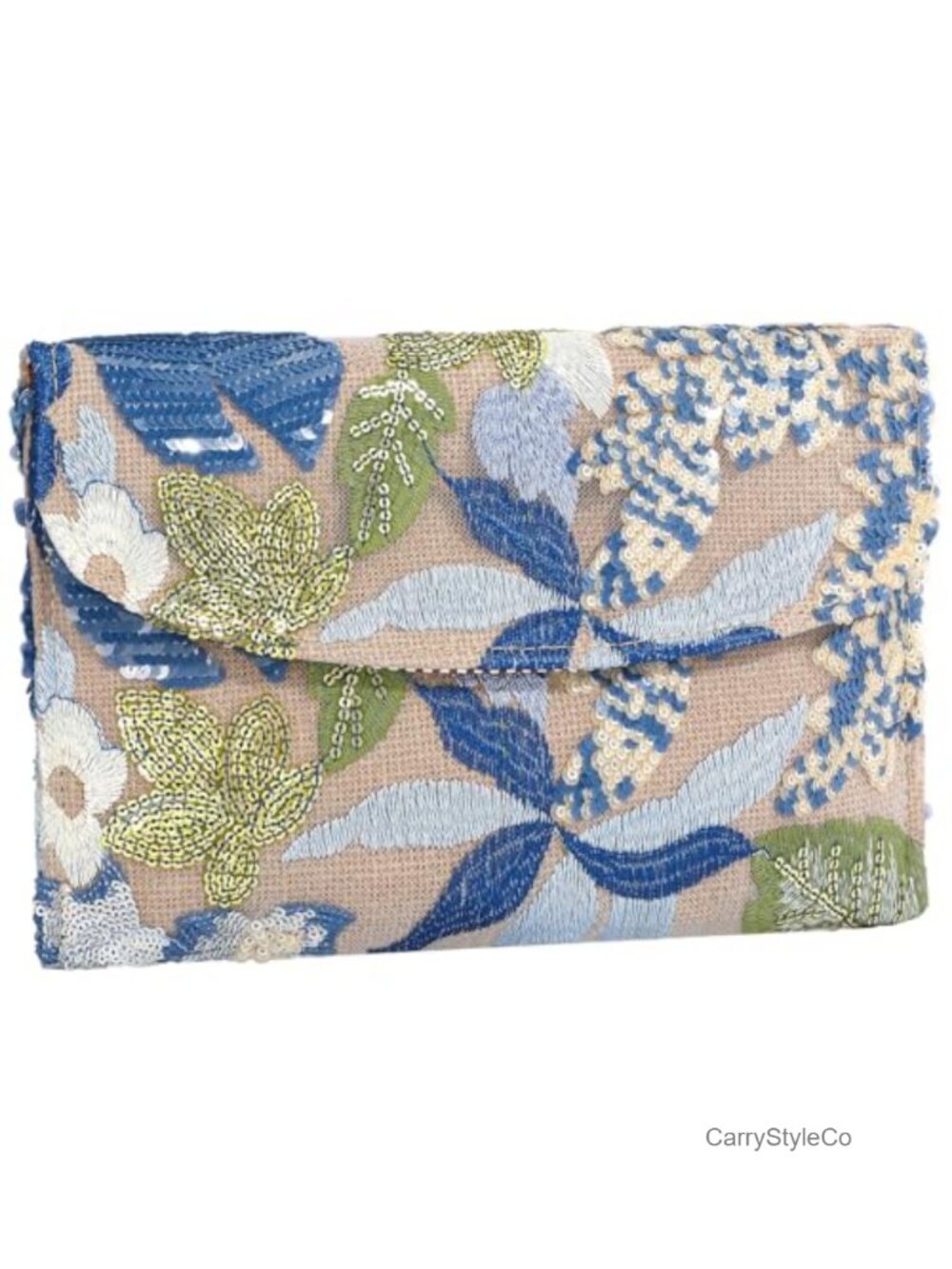 Floral Beaded Sequin Clutch Evening Bag Chain Strap Hand Embroidery